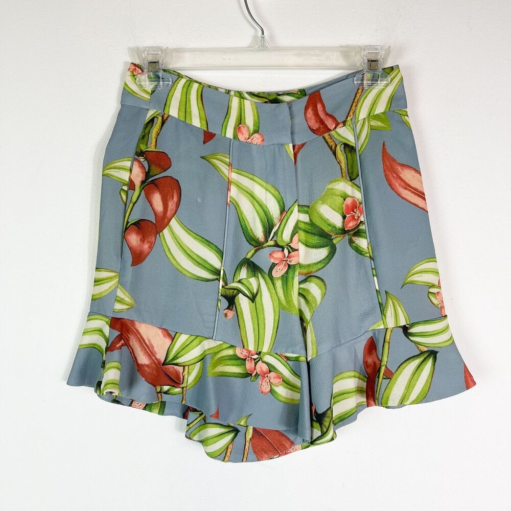 PatBo NWOT Women's Zebrina Print Ruffle Hem Shorts Blue Size 2